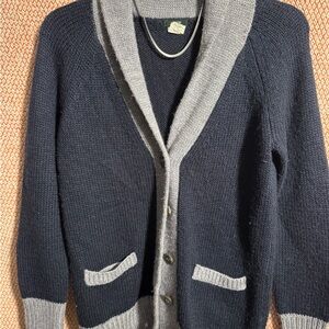 J. Crew Mens Navy and Light Gray Cardigan Size XS Wool & Mohair